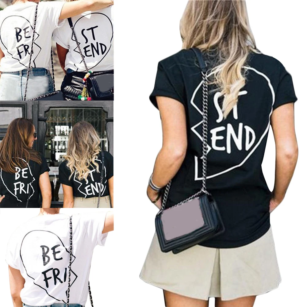 Девушка Одежда женская футболка мода лучший друг буквы печатные футболки BFF