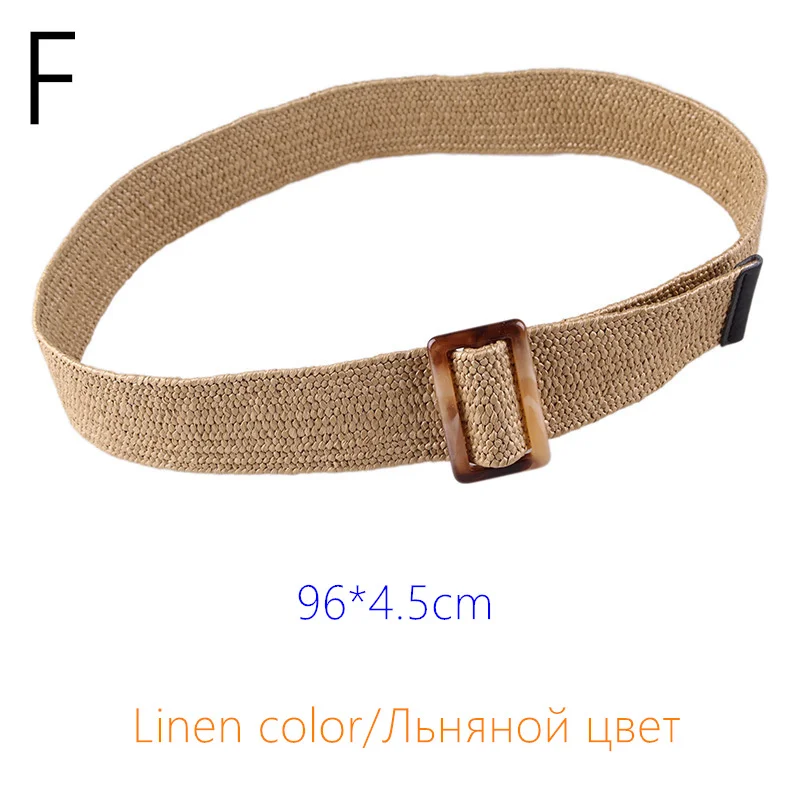 F linen color Женские PP Соломенные Широкие ремни для женского платья плетеный эластичный пояс женский винтажный дизайнерский пластиковый деревянный ремень с пряжкой Повседневный тканый ремень - Цвет: F linen color