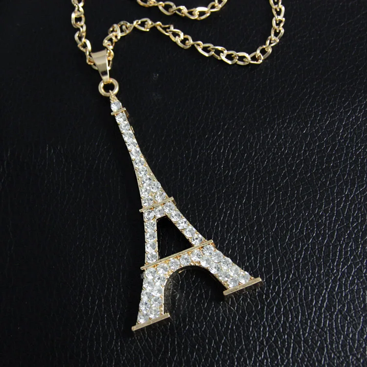 Ожерелье с подвеской в виде большой Эйфелевой башни стразы серебряная цепочка