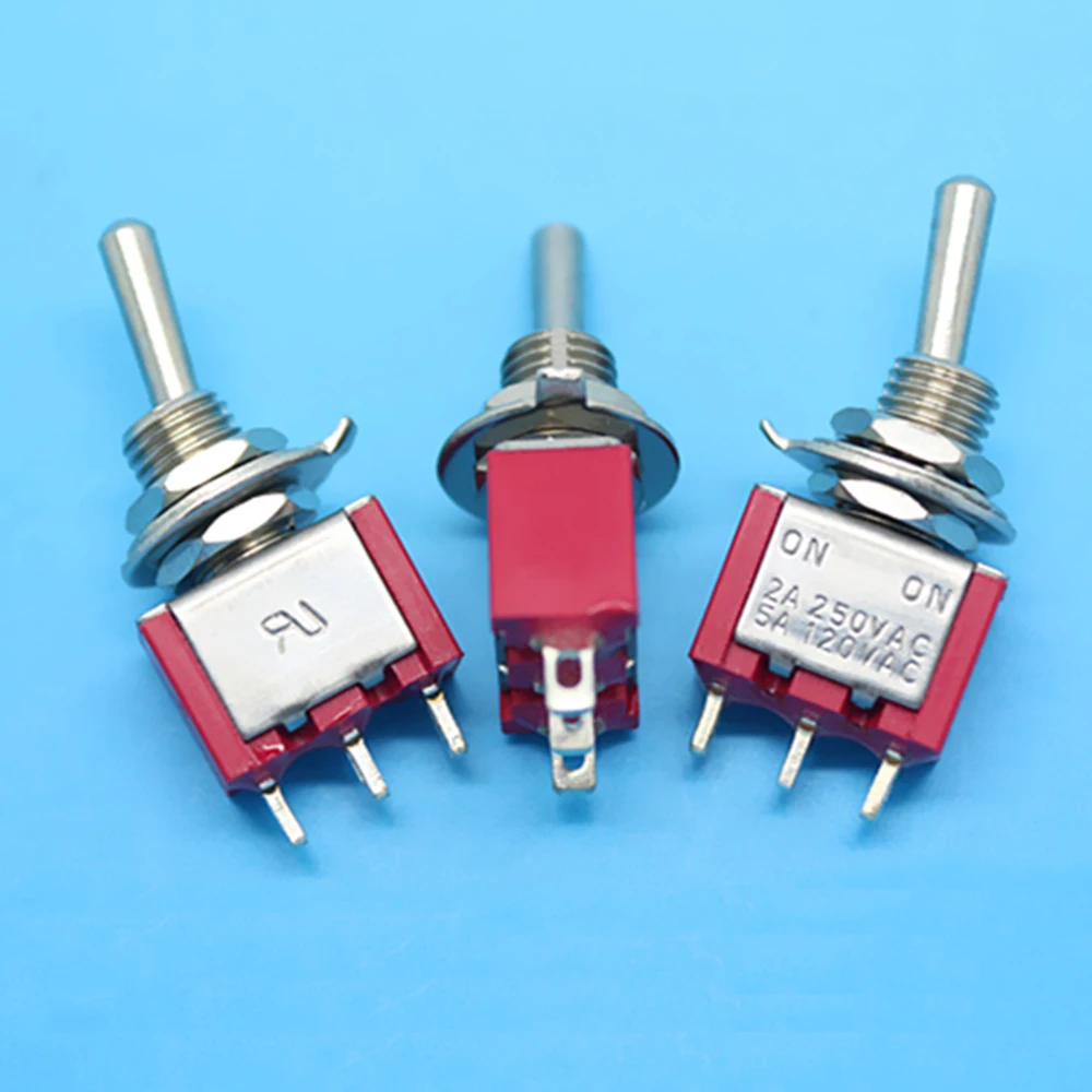 

10 шт. 6 мм 3-контактный 2-позиционный SPDT ON-ON Мини тумблер переключатели 2 А 250 В/5 А 120 В MTS-102, красный цвет