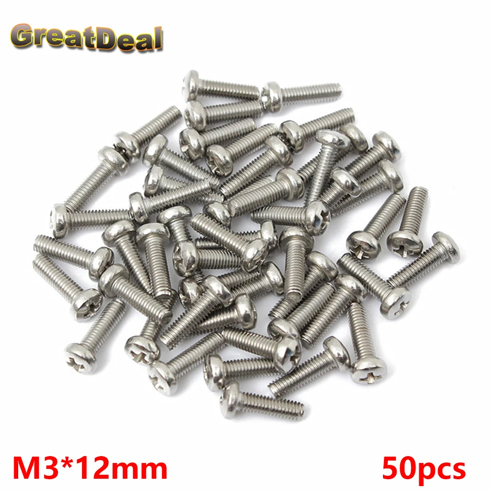 

50x M3*12mm Screw M3x12mm Stainless Steel Screws Toys Computer Host Panel Mount Screw Phillips Cross Screws Repair Tools HY956
