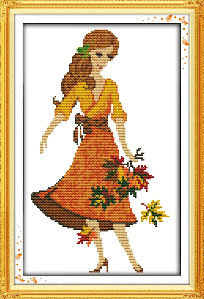 4 season skirt cross stitch kit girl cross-stitch set 18ct 14ct 11ct count print canvas stitches embroidery handmade supplies | Дом и сад
