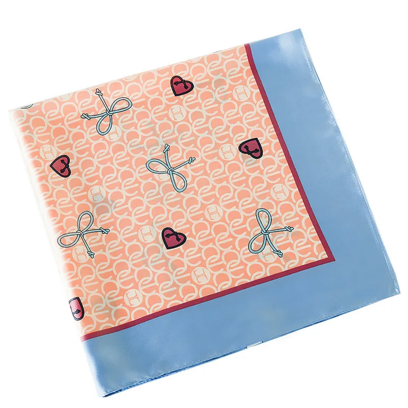 

60cm*60cm 2021 Luxury Brand Letter Bow Love Print Women Twill Silk Scarf Small Square Scarves New Fashion Hijab Headband