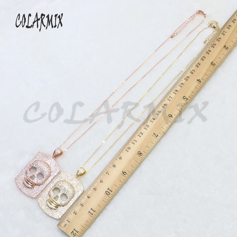 3 Pcs Rectangle skull shape Crystal mix color Ghost pendant necklace gift for lady 5169 |