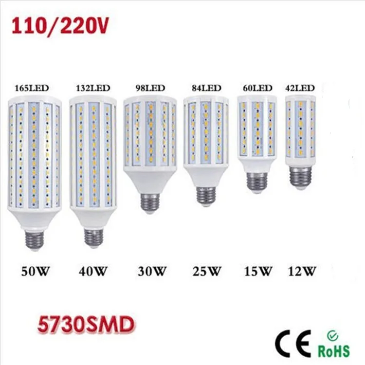 E27 B22 E14 10 Вт/12 Вт/15 Вт/25 Вт/30 Вт/40 Вт/50 Вт 5730 SMD cree чип светодиодный кукурузный светильник 110 V/220 V AC светодиодный лампы белого цвета /теплая белая лампада