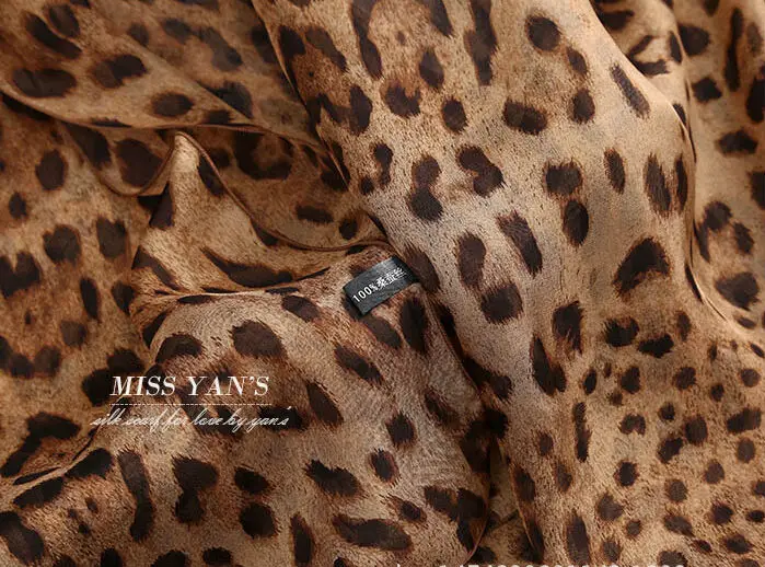 Шарф женский из натурального шелка модные кофейные шарфы с леопардовым принтом