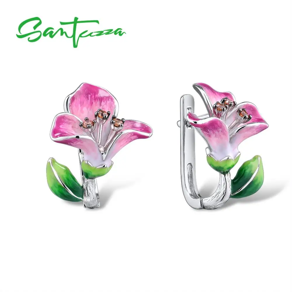 SANTUZZA серебряные серьги для женщин 925 пробы серебро нежный розовый цветок