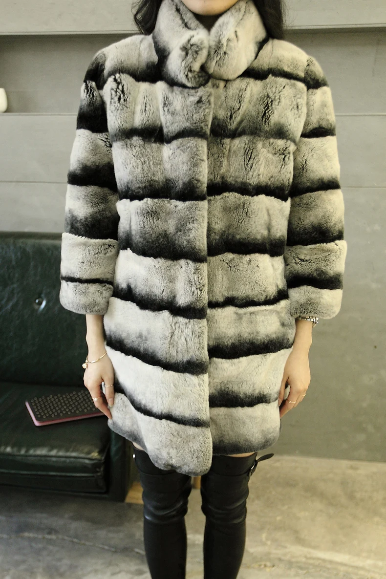 Лучшая Женская Шиншилла натуральный мех весь Настоящий кролика пальто из