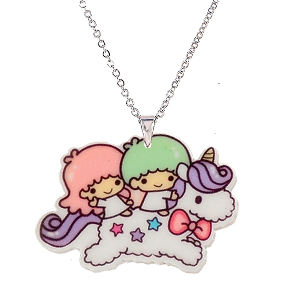Menglina Kawaii, Мультяшные близнецы, акриловая цепочка с кулоном для девочек, серебряная цепочка с плоской задней частью, полимерные Детские ожерелья и подвески - Окраска металла: DLP482