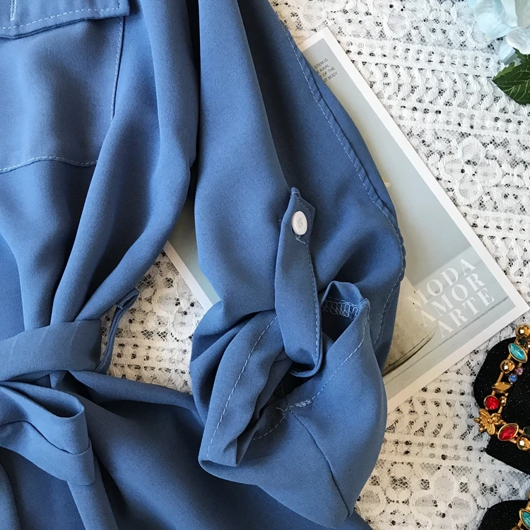 ALPHALMODA, Осенний женский однобортный комбинезон с длинными рукавами, откидной карман, высокая талия, пояс, Женский Повседневный однотонный комбинезон