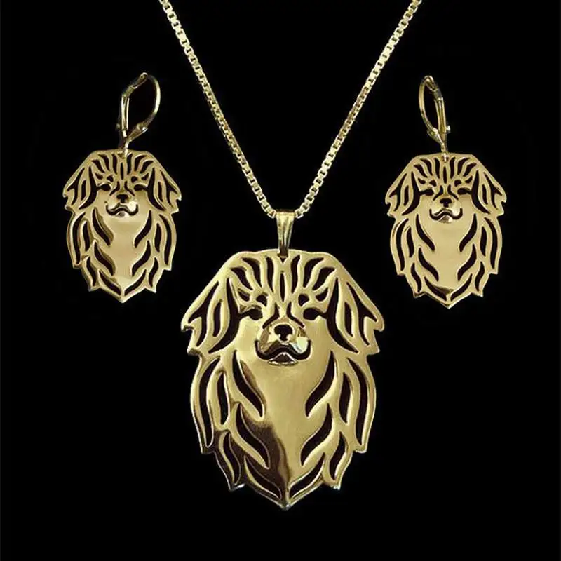 Набор женских украшений ожерелье и серьги в форме собаки тибетский спаниель |