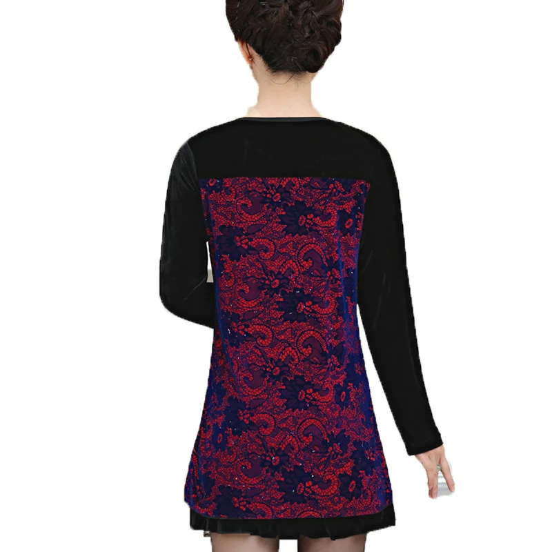 Осень-зима 2016 Новинка Для женщин платье с принтом пуловер круглым вырезом бархат