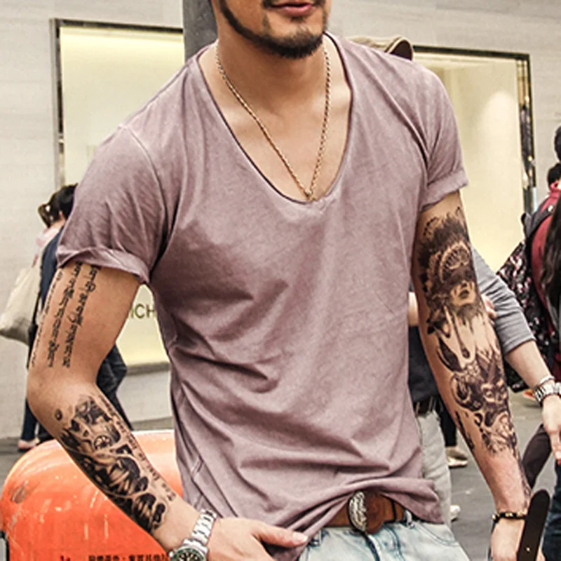 Все мужские футболки Фитнес ретро v образным вырезом хлопчатобумажная одежда