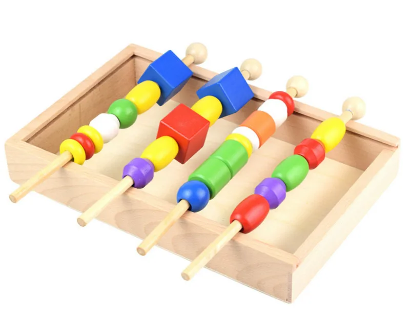 

Children educational beaded puzzle box wooden toy Montessori child teaching aid color shape cognitive hand-eye coordination toy