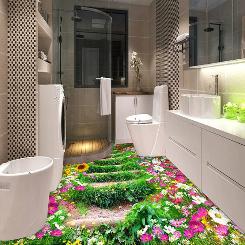 Пользовательские 3D Пол обои цветок тропа современная ванная комната кухня пол