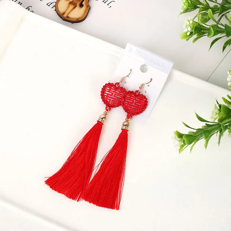 B DoreenBeads, красные висячие серьги с кисточками, винтажные, ручной работы, выдалбливают, китайский узел, висячие, длинные серьги с кисточками, Женские Ювелирные изделия, 1 пара - Окраска металла: B
