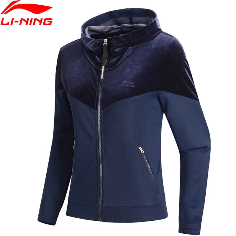 Li-Ning, женские трендовые свитера-худи, на молнии, обычный крой, бархат, пэчворк, удобная куртка, подкладка, спортивные толстовки, AWDN836 WWJ938