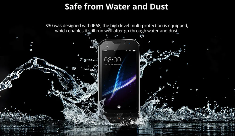 DOOGEE S30 IP68 Водонепроницаемая двойная задняя камера для смартфона 5580 мАч Быстрая зарядка 5," HD MTK6737 Android 7,0 2 ГБ+ 16 Гб 8 Мп отпечаток пальца