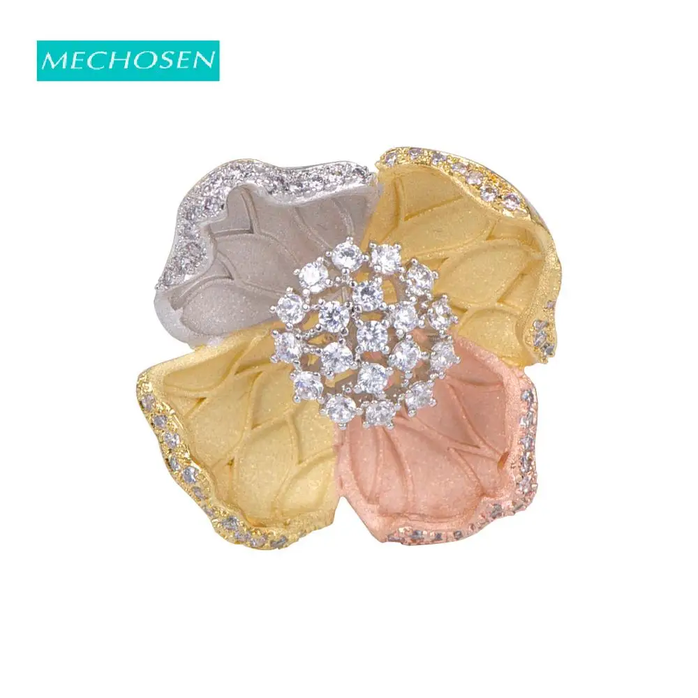 MECHOSEN Великолепные Броши в виде цветка блестящий Фианит медь Две броши для