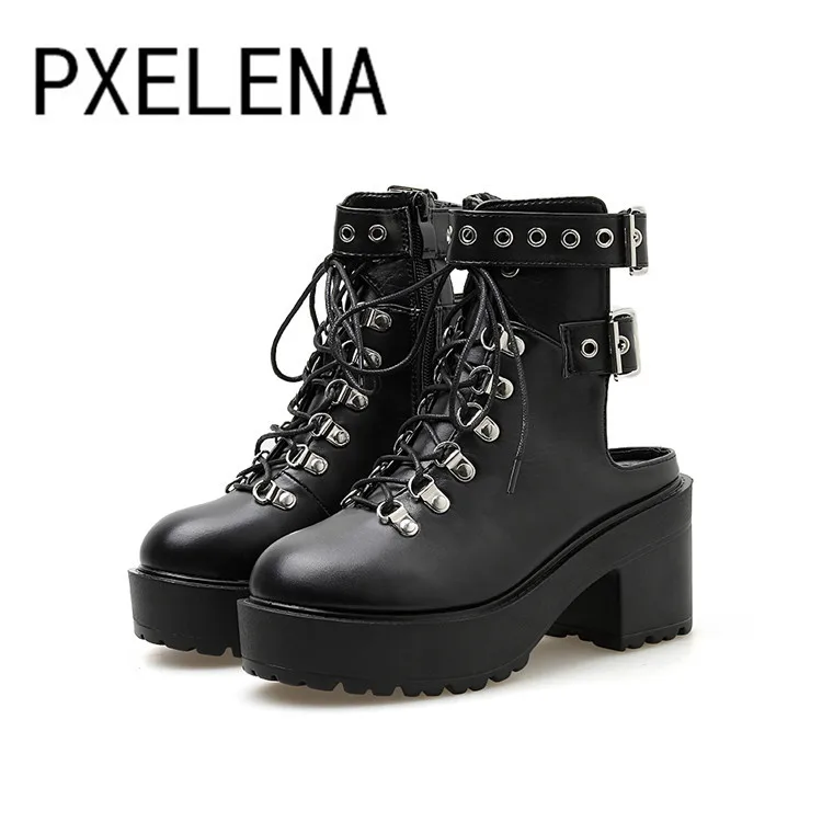 PXELENA/Прямая поставка женские армейские байкерские ботильоны с заклепками и