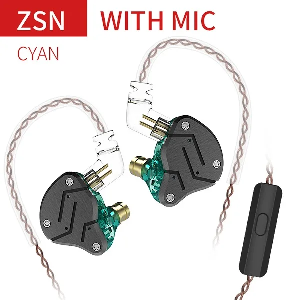 KZ ZSN BA+ DD наушники в ухо гибридная гарнитура HIFI бас шумоподавление наушники для KZ ZST ZSR ZS10 AS10 CCA C10 C16 ZSX - Цвет: Cyan with mic