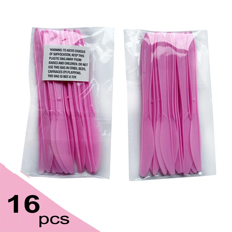 16 шт. в упаковке розовая пластиковая посуда одноразовый нож набор для вечеринки