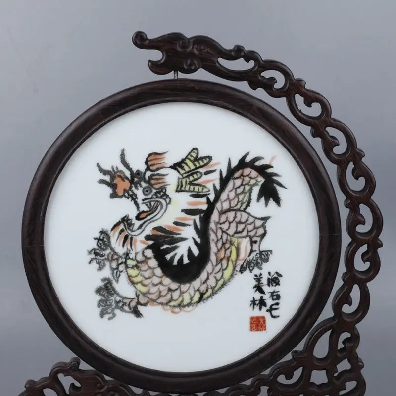 China Exquisite Handmade Zodiac Dragon pattern Porcelain Screen Wooden stent | Дом и сад