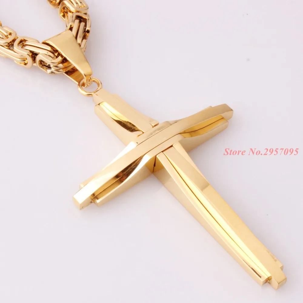 Золотой тон Иисуса Креста ожерелье из нержавеющей стали мужские ювелирные