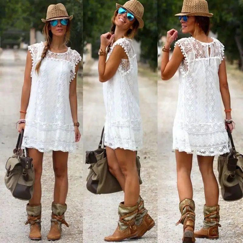 Летние пикантные пляжные платья для женщин Повседневное без рукавов короткое
