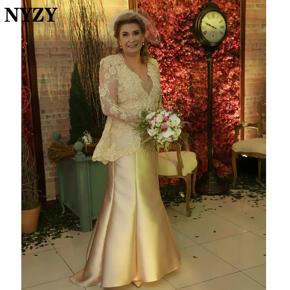 

NYZY M182 Wedding Party Gown Guest Wear Formal Dress Women Elegant Gold 2 Piece Mother of the Bride Groom Dresses with Bolero