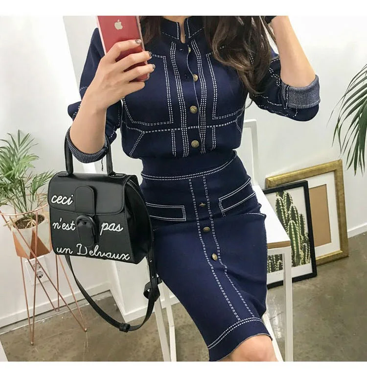 Официальный вязаный комплект одежды Сезон весна осень Женская вязаная пряжки