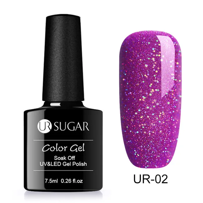 UR-02 Ur Sugar 7,5 мл голографический Блестящий Гель-лак для ногтей Полупостоянный УФ-гель набор для маникюра впитывающий лак праймер - Цвет: UR-02