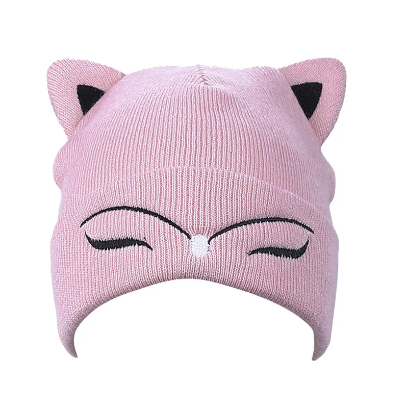 pink AWAYTR, женская вязаная шерстяная шапочка, хлопок, манжета, шапочка, Лыжная Шапка Кепка, весна-осень, шапки для девочек, для женщин, носок, шапка, s, чулок, шапка, кошка - Цвет: pink