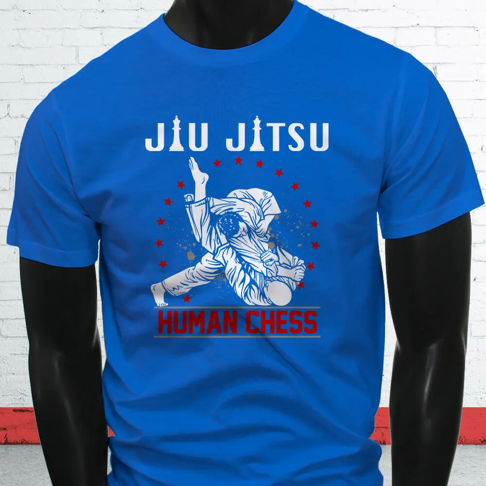 Мужская синяя футболка JIU JITSU Human Chess MMA FIGHTING BJJ|Мужские футболки| |