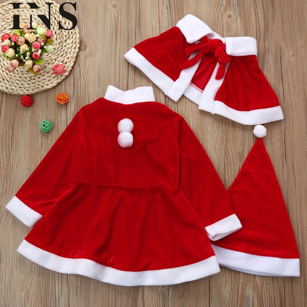 2018 new fashionToddler Kids Baby Girls Christmas Clothes Costume Party Dresses+Shawl+Hat Outfit for children L1025 | Детская одежда и