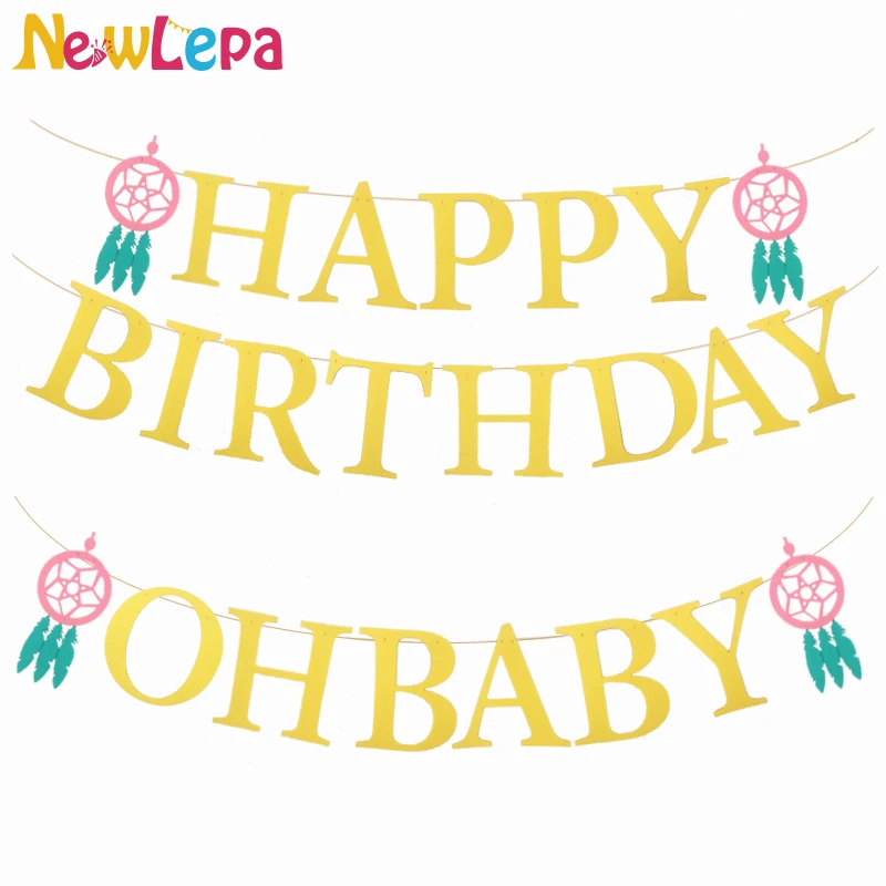Ловец снов с днем рождения Oh детская гирлянда бумага для баннера помпоны торт