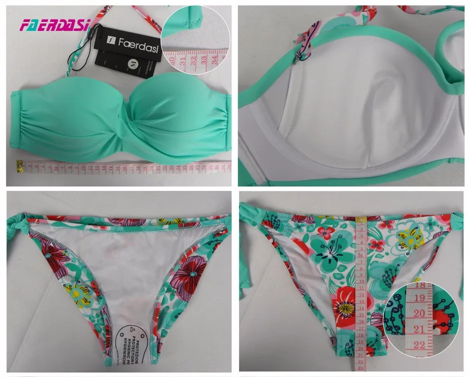 Faerdasi, цветочный принт, комплект бикини для женщин, пуш-ап, бикини, новинка, бандажный купальник, летний бандо, купальник, Maillot de bain femme