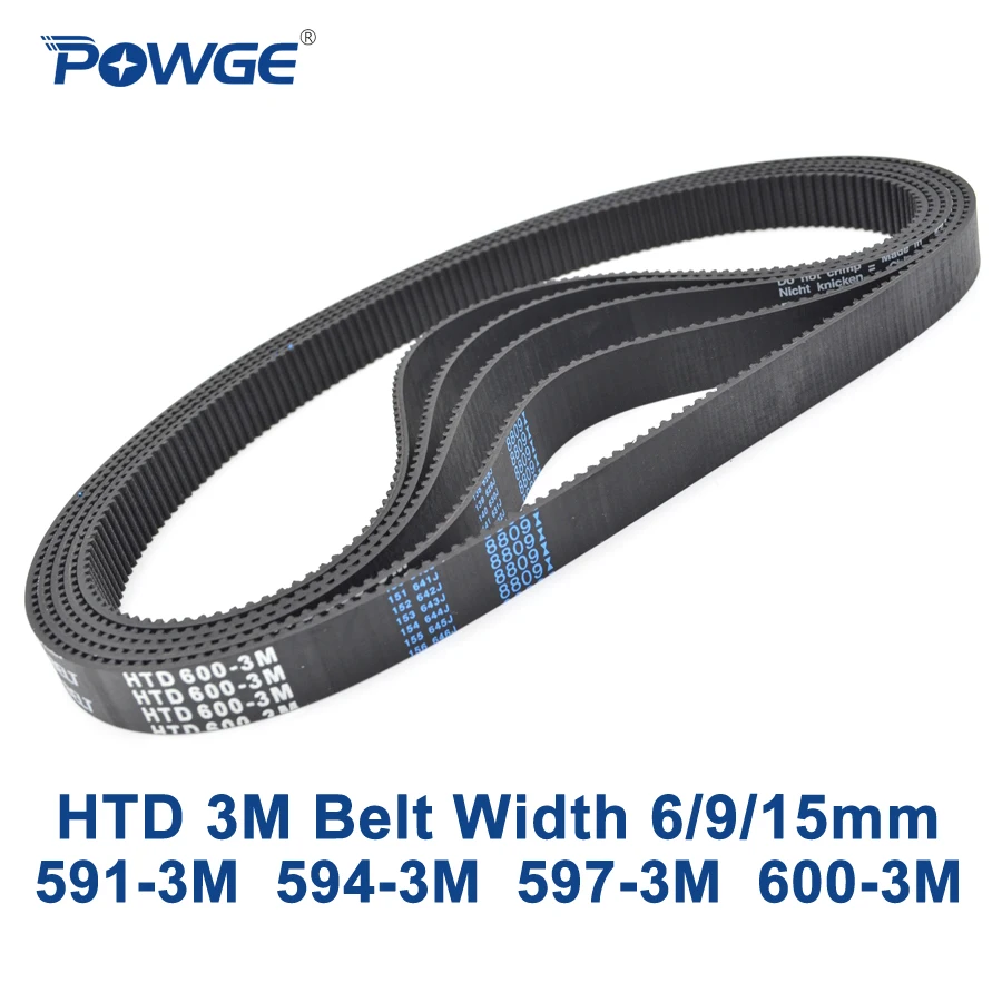 POWGE HTD 3M Зубчатый Ремень C = 591 594 597 600 ширина 6/9/15 мм зубцы 197 198 200 HTD3M синхронный 3 м м|3m