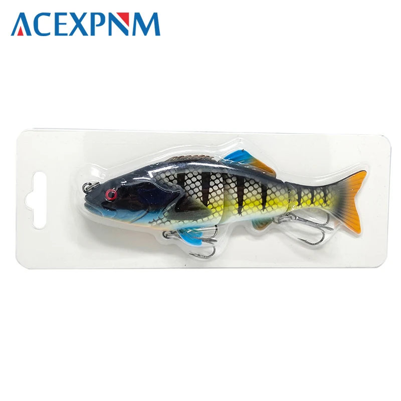 

ACEXPNM Fishing Bass Lure 3 Segment Multi Jointed Lifelike Swimbait Artificial Bait Hard Cranbait with 2# Treble Hooks 15cm 50g