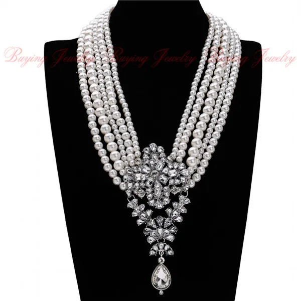 Attractive White Pearl Glass Beads Layered Bib Choker Pendant Necklace Wedding Shining Jewelry Gift | Украшения и аксессуары