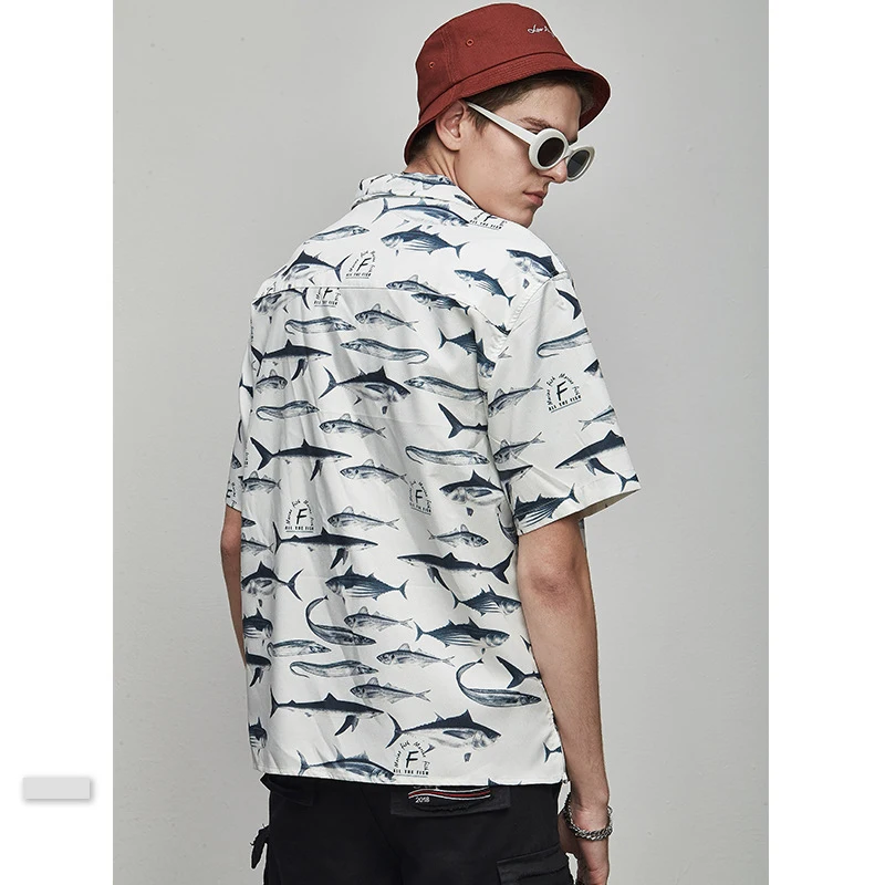 Забавная полная рыбий принт Гавайская Мужская рубашка навыпуск с ярким рисунком