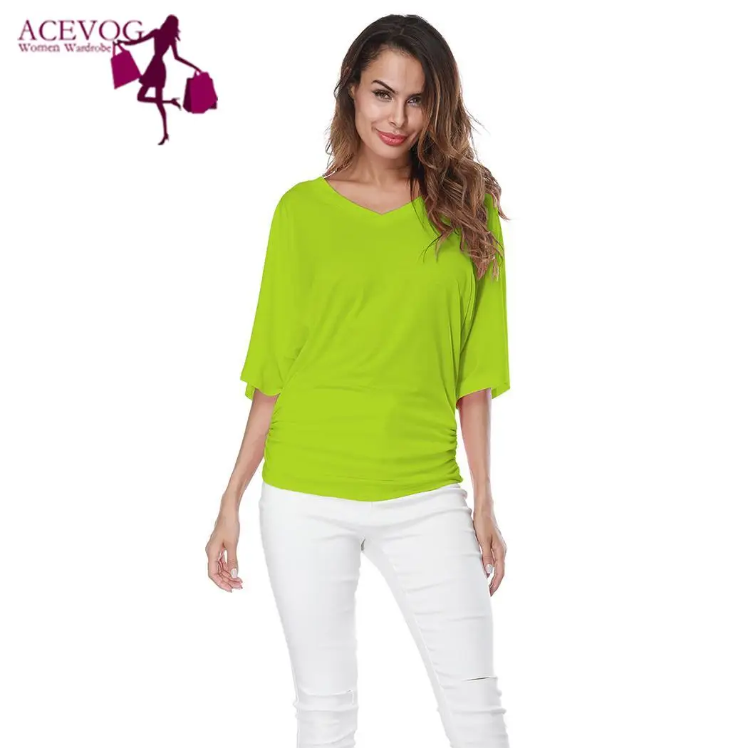 Women Summer Flare Sleeve Casual Loose Short V Neck T-shirt Solid Color Design Fashion Top | Женская одежда