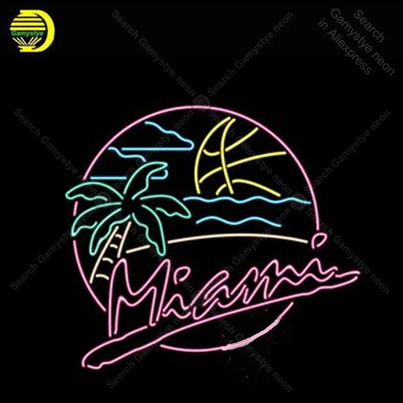 Neon Sign Miami Heat Beach Party palm Bulb sign handcraft Beer Restaurant Decorate room vintage neon light anuncio luminos | Лампы и