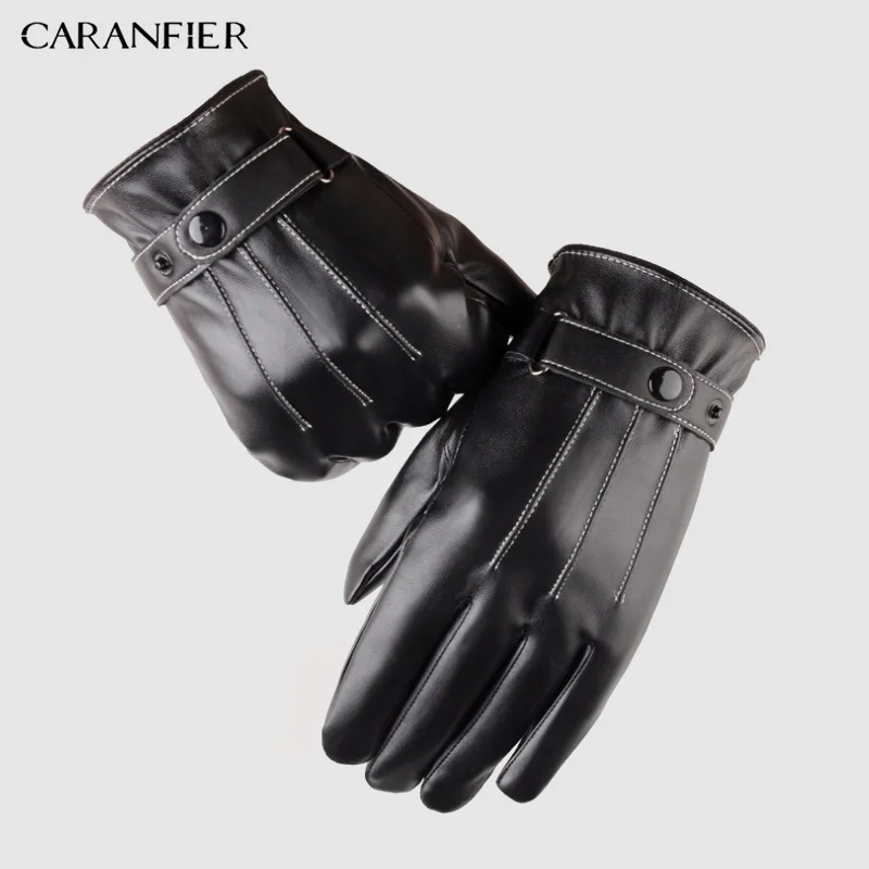 Мужские перчатки CARANFIER из искусственной кожи на осень и зиму теплые бархатные