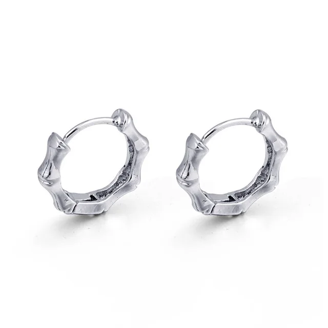 antique silver color 1 пара простой соединитель в виде бамбука мини маленькие серьги-кольца для женщин мужчин шикарный античный серебряный цвет ушной обруч ювелирные изделия Brincos E76 - Окраска металла: antique silver color