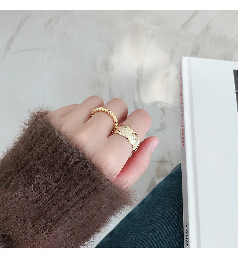 SHANICE INS, 925 пробы, серебряное, шикарное, в клетку, стильное, Открытое кольцо для женщин, большие, гладкие, широкие кольца для лица, для женщин, в стиле панк, Bijoux Femme