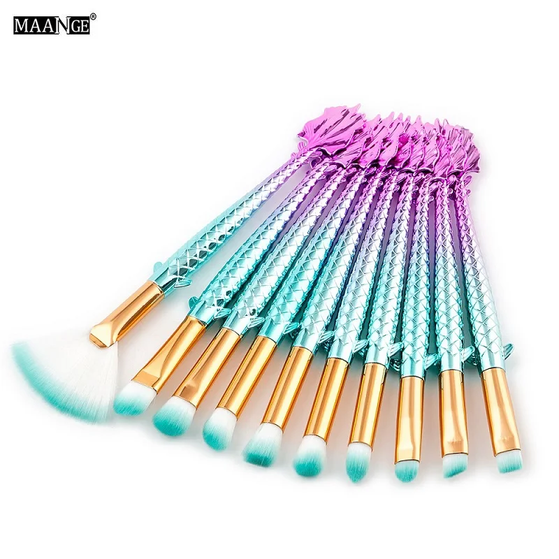 10PCS Pale Blue 02 10 шт. прекрасные кисти для макияжа русалки набор рыбий хвост основа порошок контур теней для век Смешивание Косметические кисти профессиональные кисти для макияжа - Handle Color: 10PCS Pale Blue 02