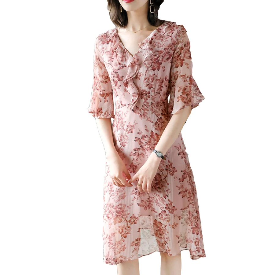 2019 корейские новые цветочные шифоновые пляжные миди платья летние плюс размер