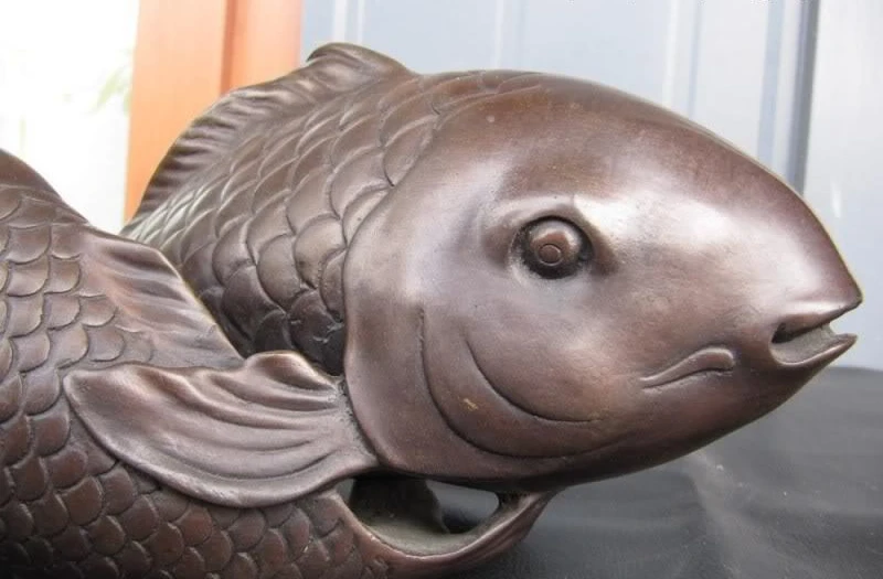 China Fokh Classic Pure Bronze Copper Fengshui Carved Two cyprinoid Fish Statue | Дом и сад