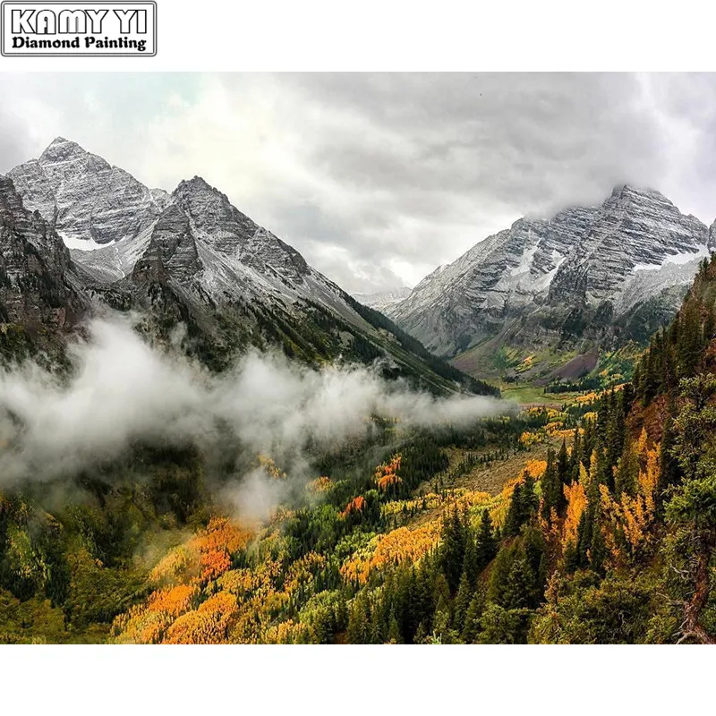 

Full Square drill 5D DIY Diamond . Snow Mountain Autumn Scenery . Diamond Mosaic Cross Stitch Rhinestone decoration gift